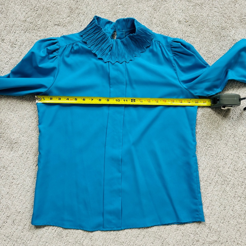 Vintage 70s Rhoda Lee Statement Collar Turquoise Blouse - Picture 10 of 11